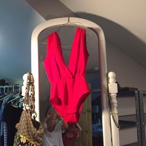 red plunge bodysuit
